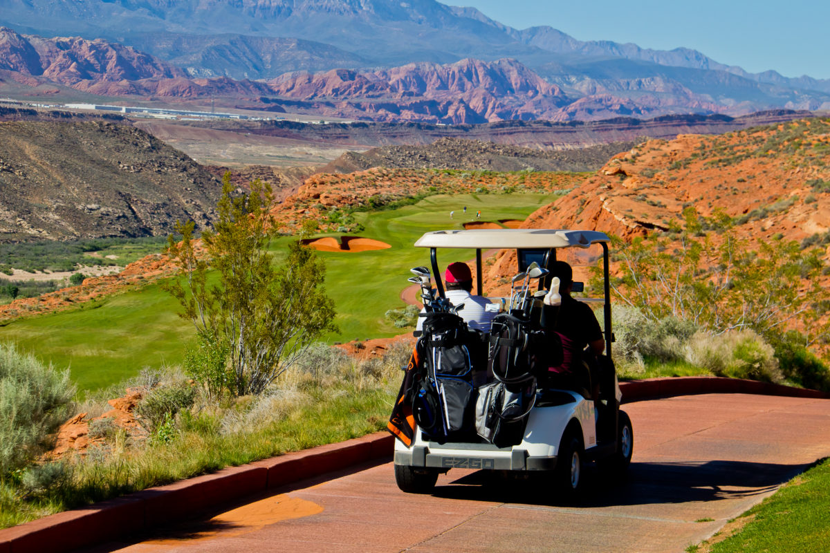 Golf Cart Overlooking Scenic View at Sand Hollow Resort