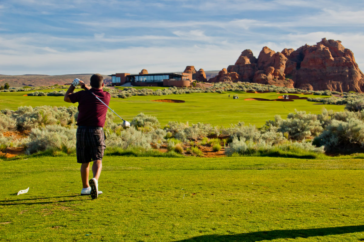Man in Backswing at Sand Hollow Golf Course